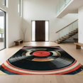 thumbnail image 1 of Design&I 8'x10' Washable Area Rug Vinyl Retro Record Music Cd Concentric Grooves Abstract Round for King Size Bedroom, Under Bed, Sleek Flatweave Pet Friendly, 1 of 7