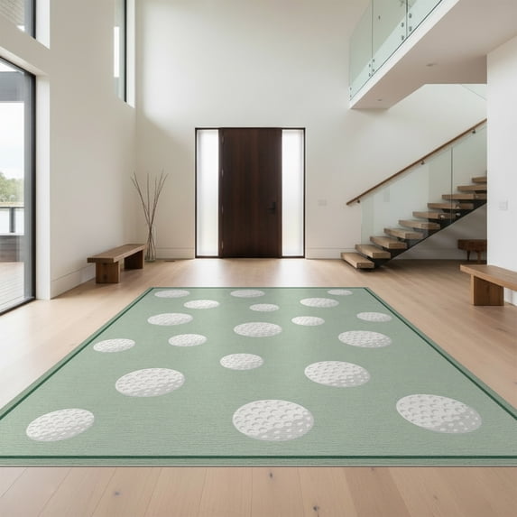 Design&I 9'x12' Washable Area Rug Ball Sport Motif With Scattered Dimple And Pinstripe Edge Trim Golf Flowing for Dining Room, Basement, Large Office, Snag-Free