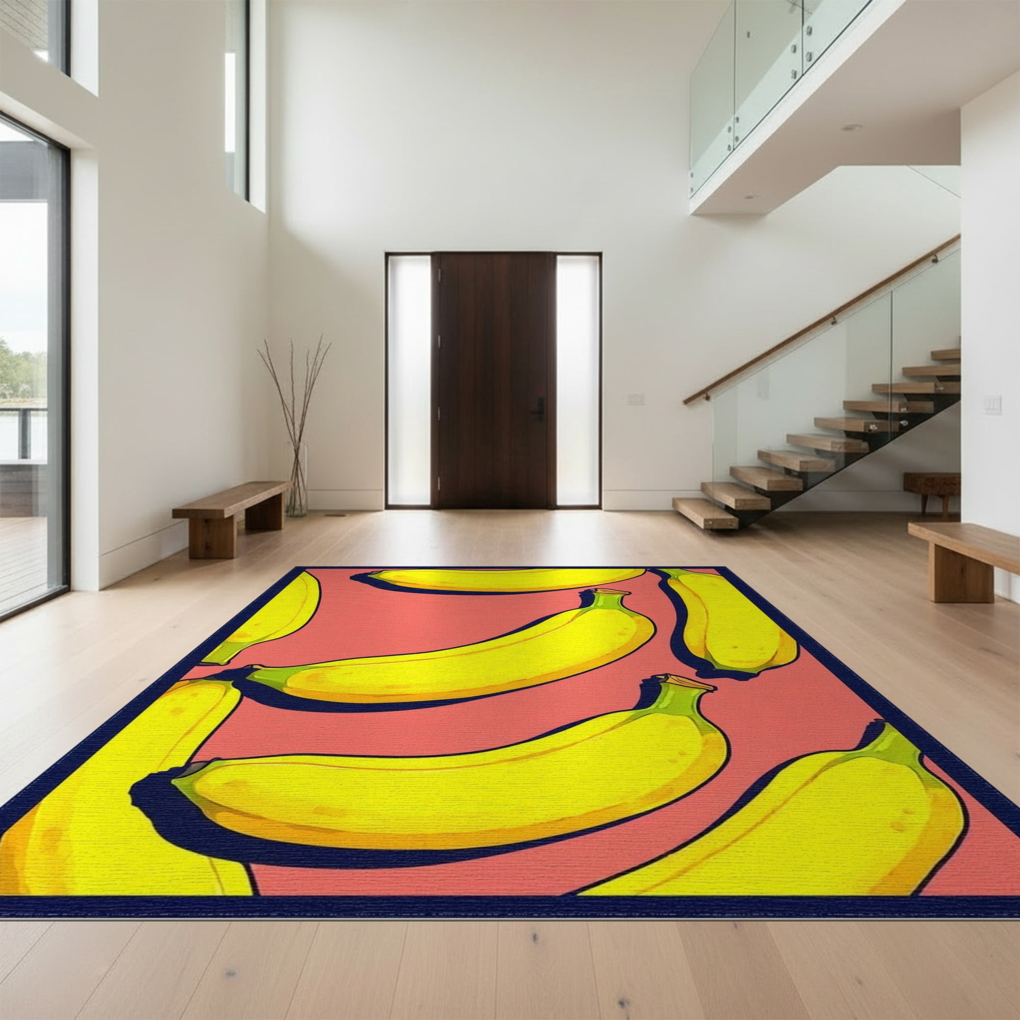 Design&I 9'x12' Washable Area Rug Banana Pop Art Half Drop Geometric ...