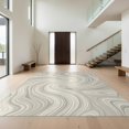 thumbnail image 1 of Design&I 9'x12' Washable Area Rug Beige Minimalist Cream Swirling Motif Abstract Neutral Tones for Master Suite, Under Bed, Sleek Flatweave Pet Friendly, 1 of 7