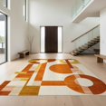 thumbnail image 1 of Design&I 9'x12' Washable Area Rug Burnt Orange Terracotta Mid Century Abstract Geometric Bauhaus Midcentury Design for Master Suite, Under Bed, Sleek Flatweave Pet Friendly, 1 of 7