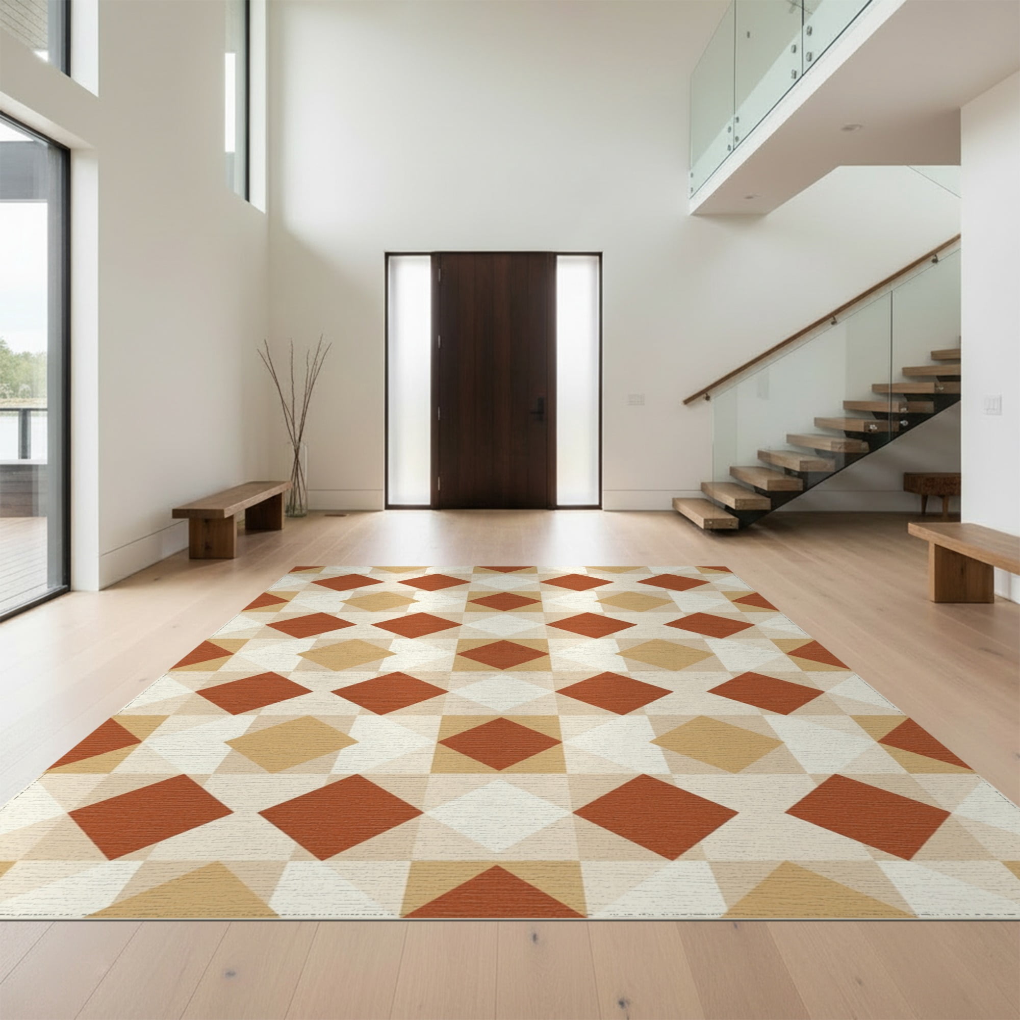 Float Ip Design&I 9'x12' Washable Area Rug Checkered Floating Cream Burnt Orange ...