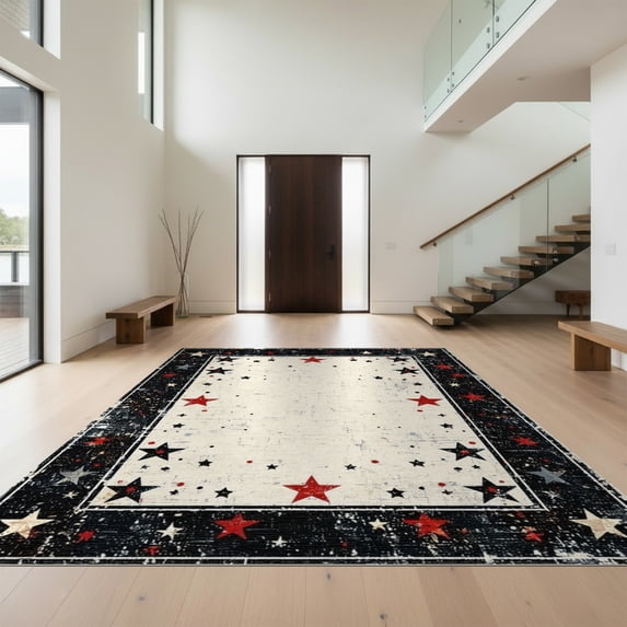 Design&I 9'x12' Washable Area Rug Cowboy Entry Vintage Typography Border Hat Themed Bathroom Mens for Great Room, Large Living Giant Skid-Resistant