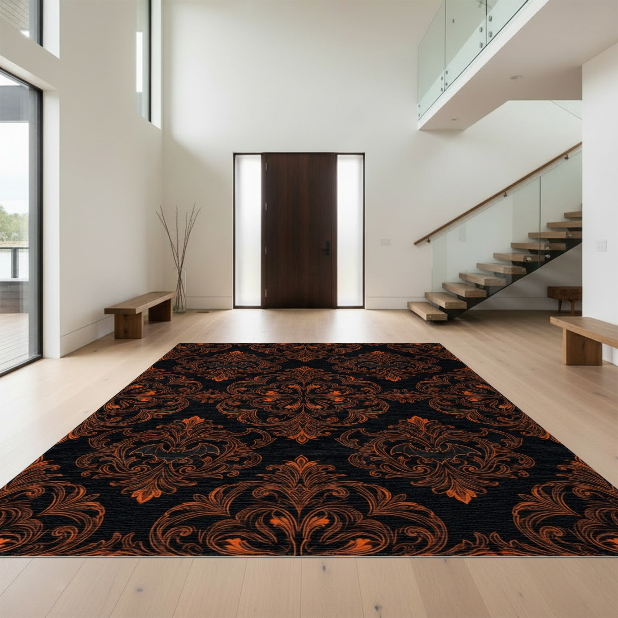 Design&I 9'x12' Washable Area Rug Damask Gothic Spooky Ornamental Scary ...
