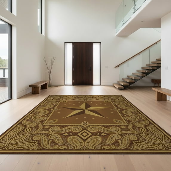 Design&I 9'x12' Washable Area Rug Giant Skid-Resistant Bandana Motifs Border Distressed Lone Southwestern Repeat Vintage Flowing for Great Room, Large Living