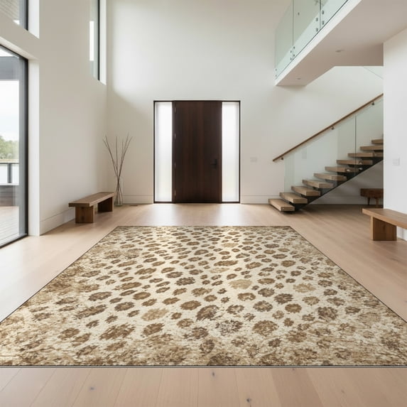 Design&I 9'x12' Washable Area Rug Giant Skid-Resistant Decorations Brindle Print Weathered Vintage Cow Abstract Livingroom for Great Room, Large Living