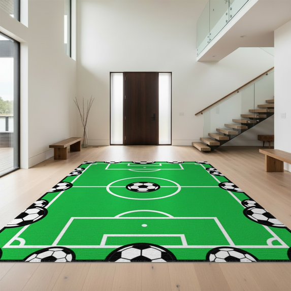 Design&I 9'x12' Washable Area Rug Giant Skid-Resistant Sports Soccer Themed Bold Border Pitch Markings Athletic Field for Great Room, Large Living