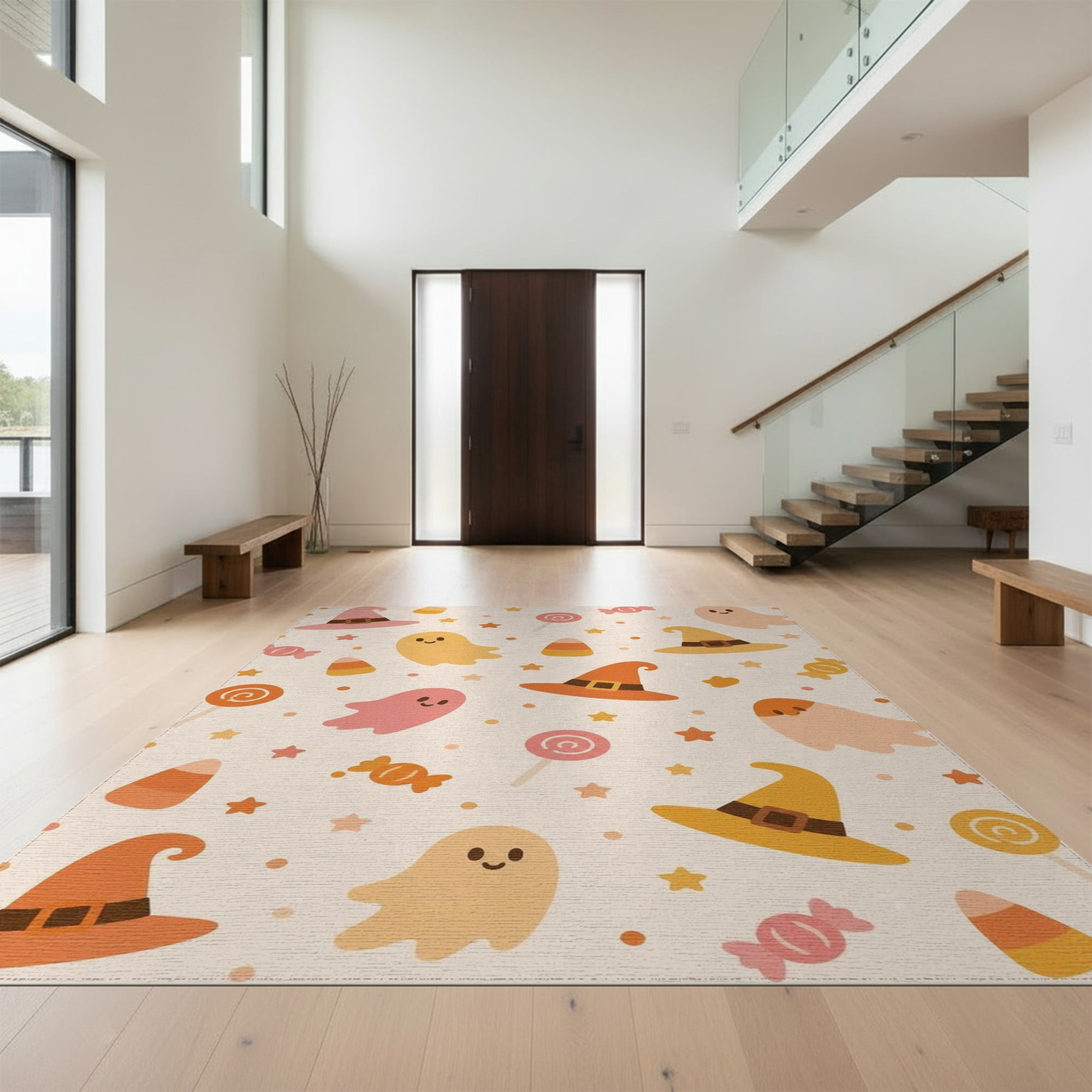 Pastel Color Rug Design&I 9'x12' Washable Area Rug Pastel Halloween Whimsical Charm ...