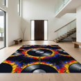 thumbnail image 1 of Design&I 9'x12' Washable Area Rug Record Vinyl Retro Turntable Graphic Flowing Eighth Notes Frame for Great Room, Large Living Giant Skid-Resistant, 1 of 7