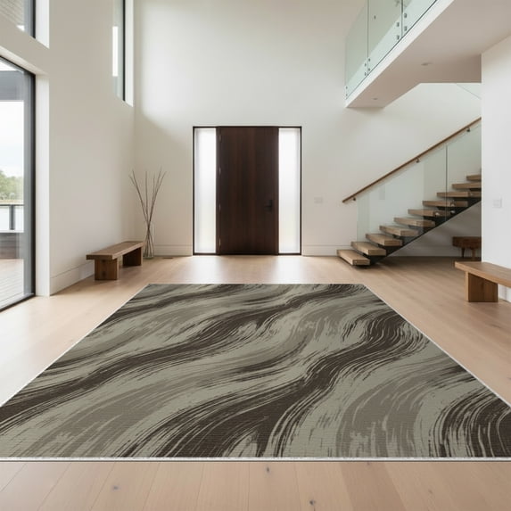 Design&I 9'x12' Washable Area Rug Snag-Free Beige Faded Overlapping Fields Asymmetrical Checkered Hallway for Dining Room, Basement, Large Office