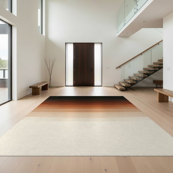 Design&I 9'x12' Washable Area Rug Snag-Free Cream Gradient Ombre Abstract Watercolor Transition Faded Blend for Dining Room, Basement, Large Office