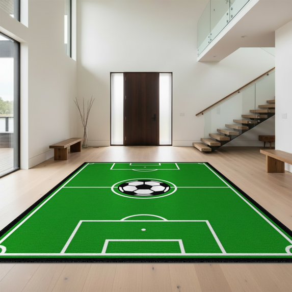 Design&I 9'x12' Washable Area Rug Soccer Pitch Field Ground Markings Lines Border Athletic Door for Dining Room, Basement, Large Office, Snag-Free