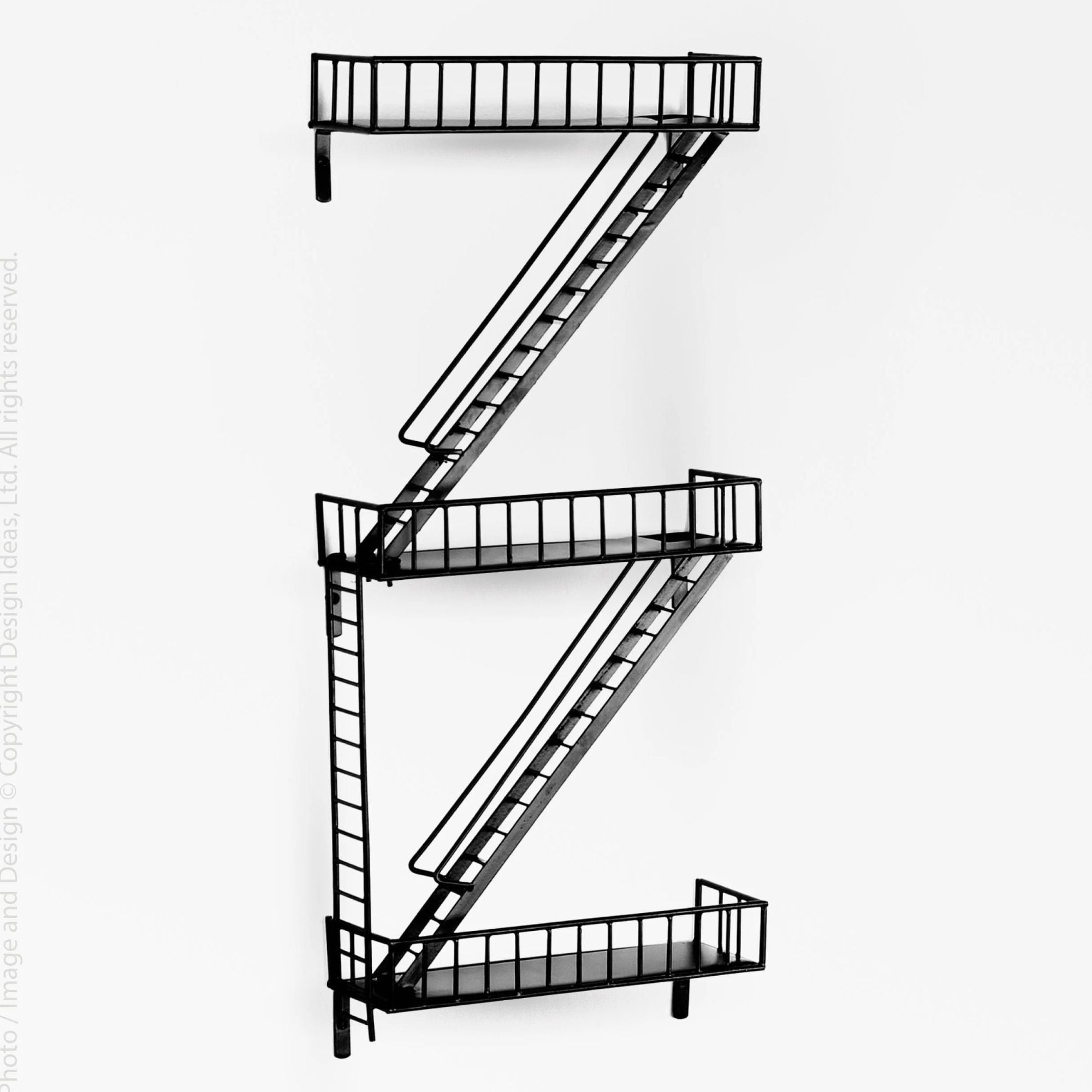 Black Steel 3-Tier Fire Escape Wall Shelf