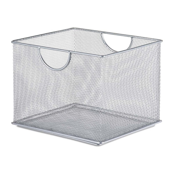 Design Ideas Mesh Stacking Bin, 8x7in, Silver