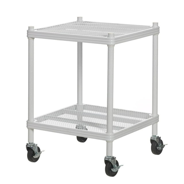 Design Ideas MeshWorks 2 Tier Wheeled Metal Storage Shelving Cart, White