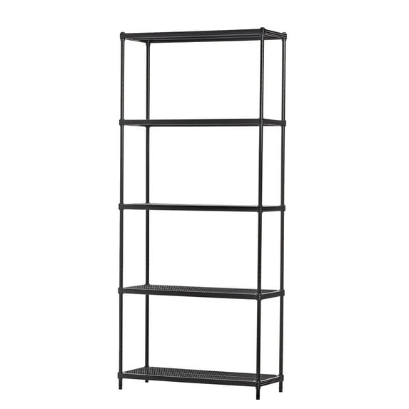 Design Ideas MeshWorks 5 Tier Steel Storage Shelving Unit Bookshelf, Black