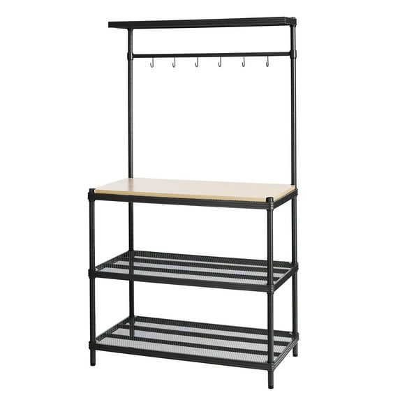 Design Ideas MeshWorks Metal Storage Wood Top Shelving Unit Rack, Black