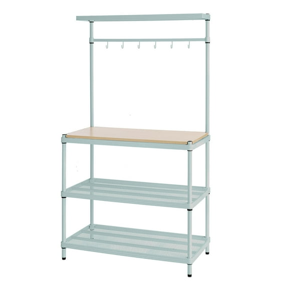 Design Ideas MeshWorks Metal Storage Wood Top Shelving Unit Rack, Green
