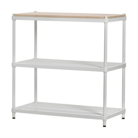 Design Ideas MeshWorks Metal Storage Wood Top Workbench Shelf Unit, White