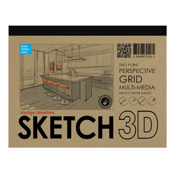 Perspective Grid Pad. Removable Sheets. Mixed Media Paper. Reinforced Lay Flat Binding. 2 Point. Blue. (8.5" x 11") PAD-2550-TS-H (1 Pad)