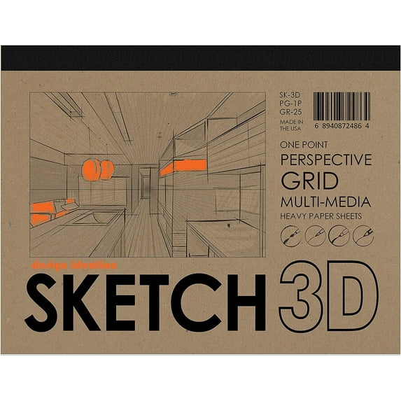 Perspective Grid Pad. Removable Sheets. Mixed Media Paper. Reinforced Lay Flat Binding. 1 Point. Grey. (8.5" X 11") PAD-2550-TS-H (1 Pad)
