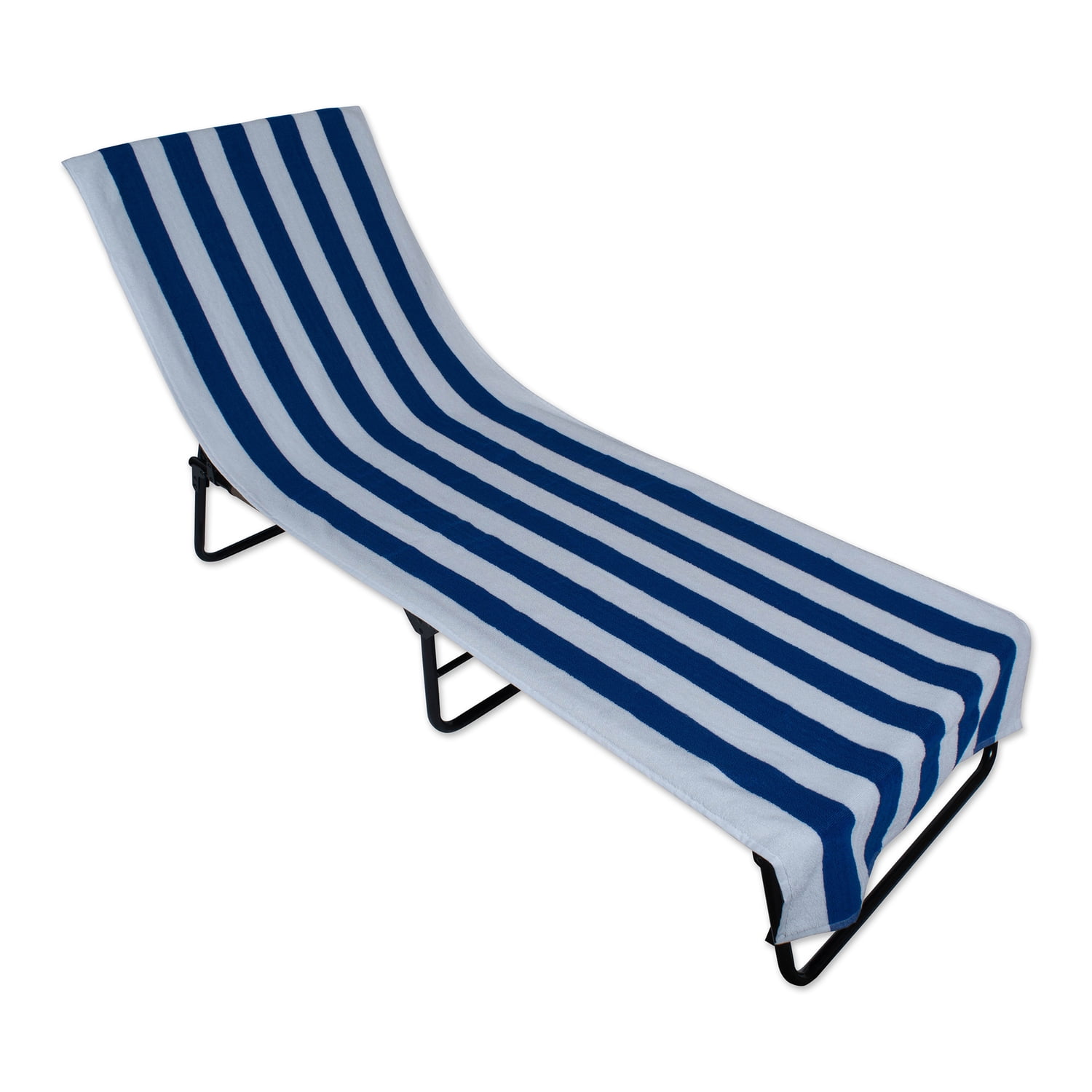 Blue and White Cotton Lounge Chair Beach Towel with Fitted Pocket