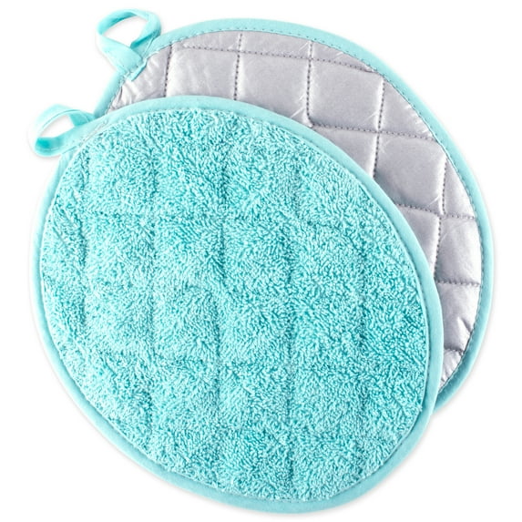 Design Imports Aqua Oval Potholders, Set of 2, 9.5"x7.5", 100% Cotton, Blue