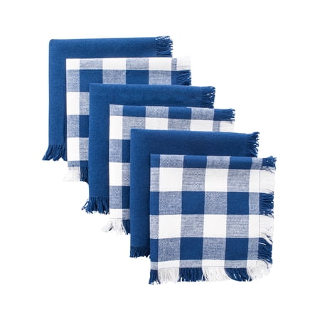 DII Modern Cotton Assorted Heavyweight Fringed Dishcloths in Navy (Set of 6)
