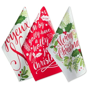 Design Imports  Assorted Red & Green Boughs of Holly Printed Dish Towel Set - Set of 3