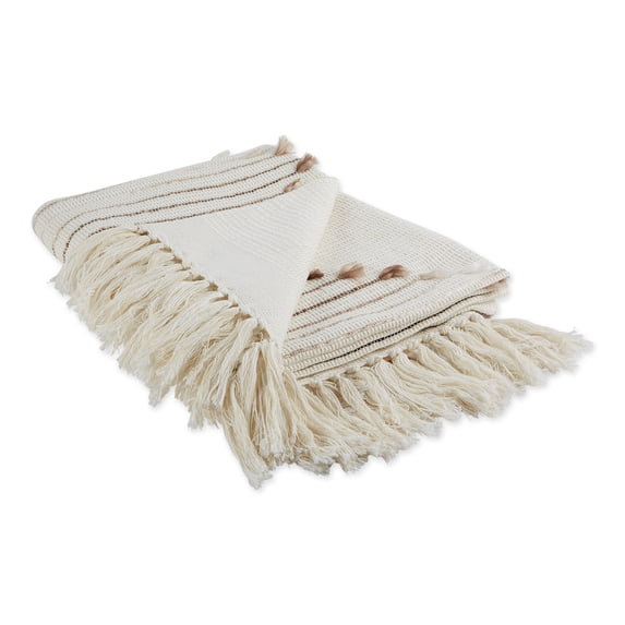 60-Inch Cream Rectangular Diamond Patterned Throw With Buttons