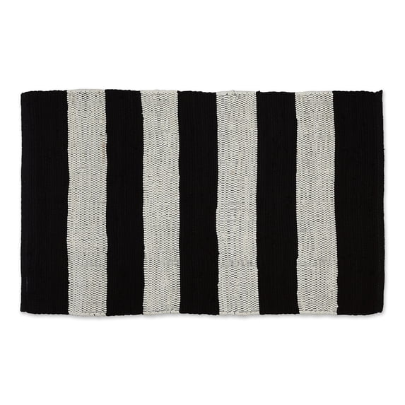 Contemporary Home Living 2' x 3' Jet Black and Cotton White Stripe Rag Rug