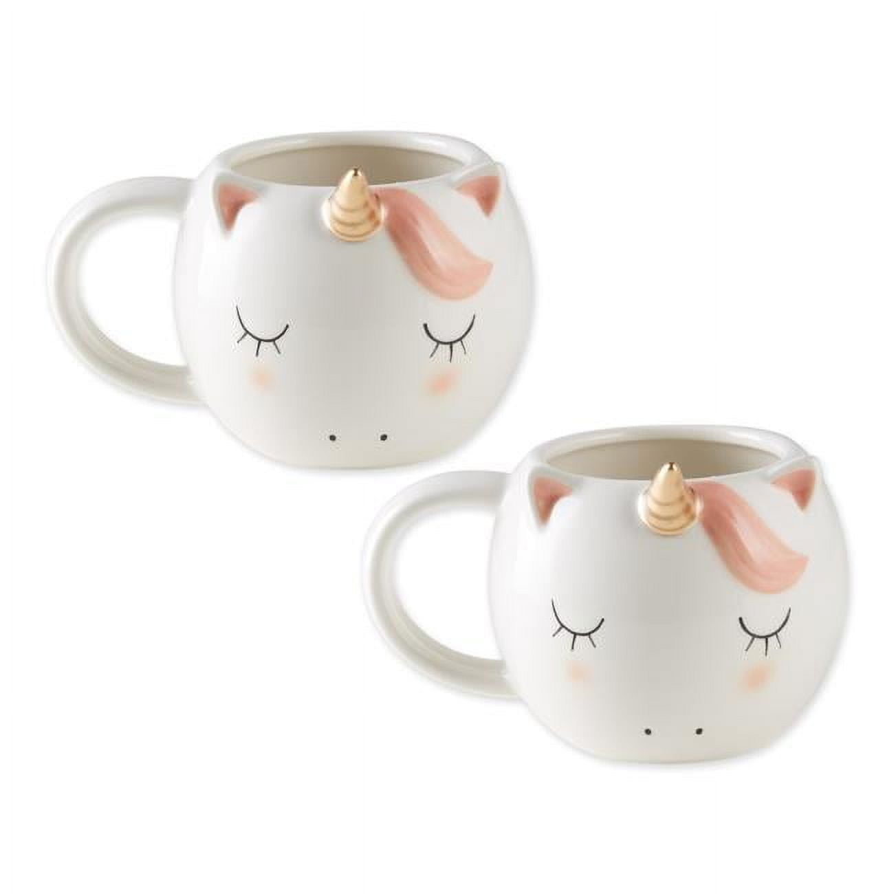 Whimsical White Ceramic Unicorn Mug Set, 4" x 5"