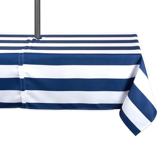 Design Imports CAMZ38857 60 x 120 in. Nautical Blue Cabana Stripe Outdoor Tablecloth with Zipper