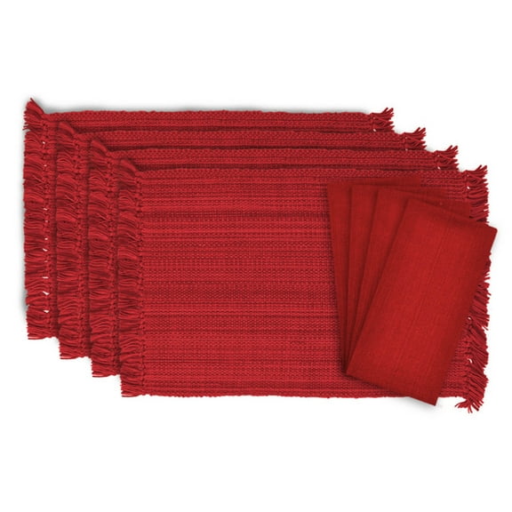 Design Imports CAMZ76094 Variegated Red Fringe Placemat & Napkin - Set of 8
