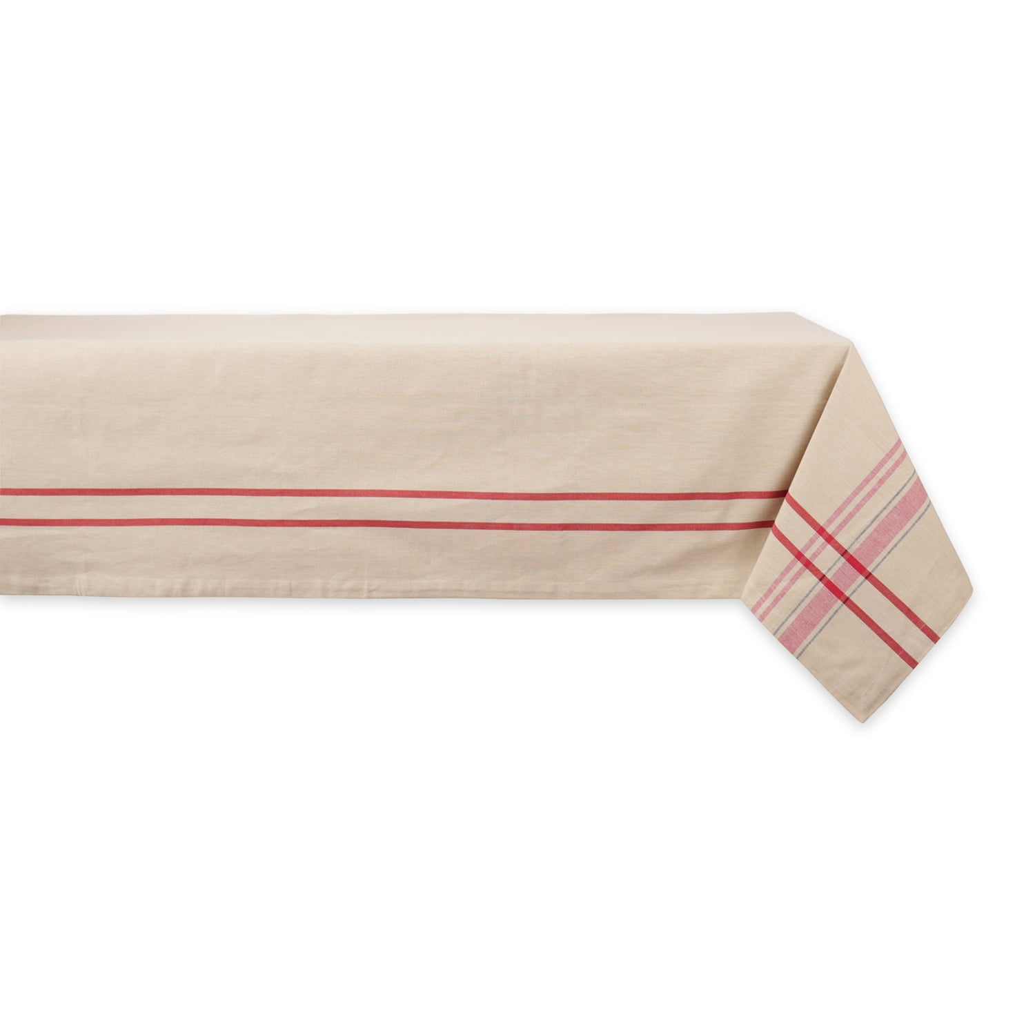 French Stripe Red and Taupe Cotton Tablecloth, 60 x 120 inches