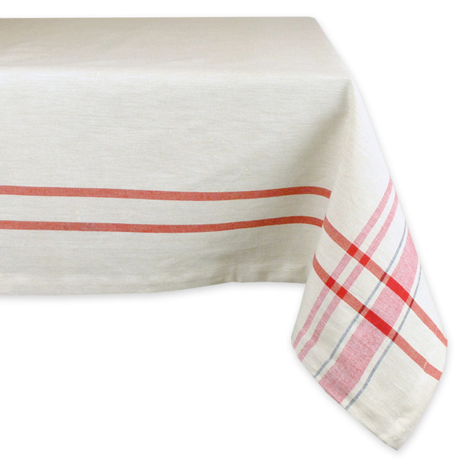 French Stripe Red and Taupe Cotton Tablecloth, 60 x 120 inches