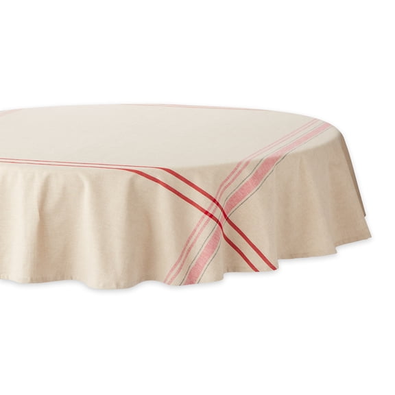 Design Imports French Stripe Red Tablecloth 70" Round, Seats 4-6