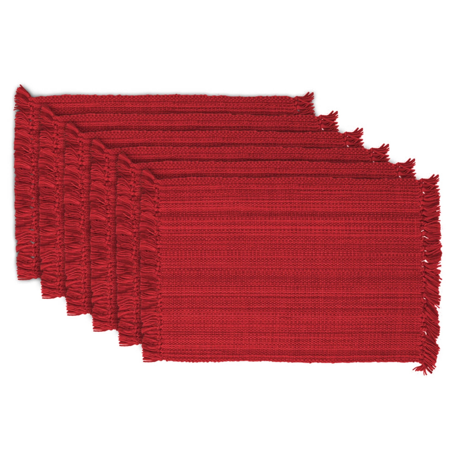 Tango Red Variegated Fringe Fabric Placemats, 13x19, Set of 6