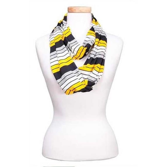 Design Imports KIN308-BKG Gray Striped Infinity Scarf - Black Gold