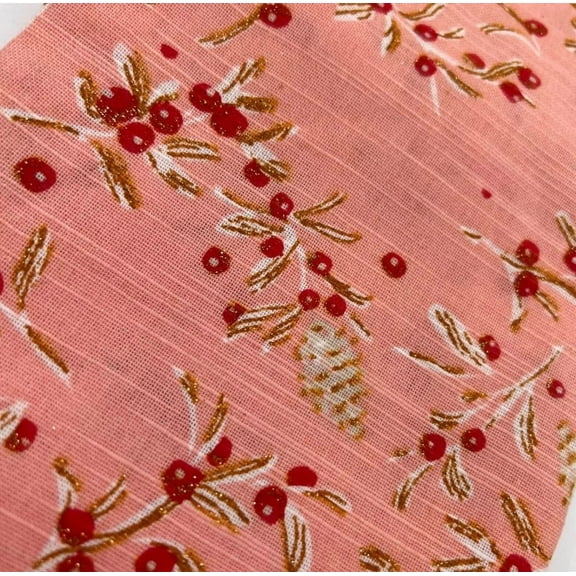 Design Imports Kitchen Towel Cotton 18 in X 28 in Coral Peach Fall Pine Cones Berries