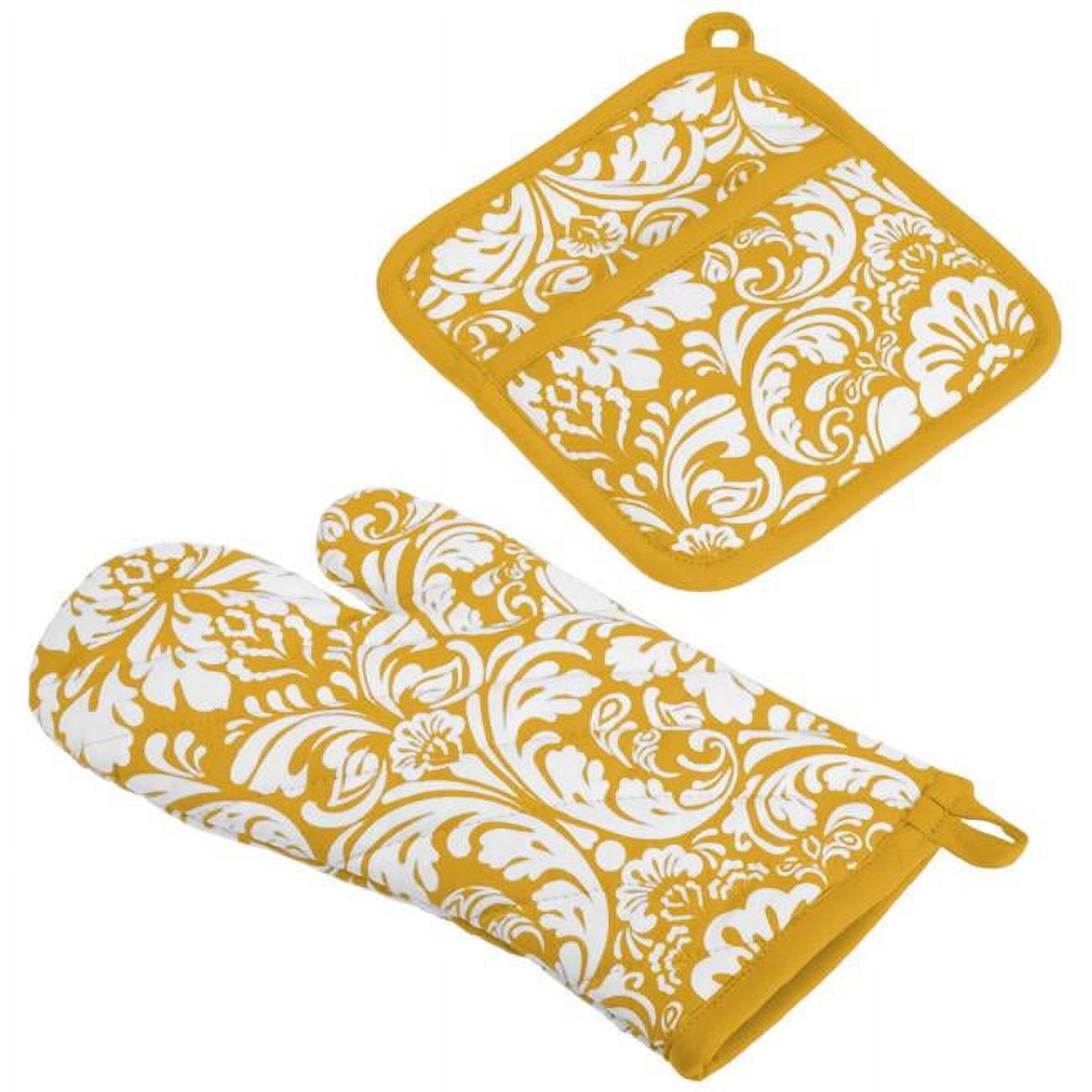 Boho Paisley Gold Oven Mitts and Pot Holders Sets
