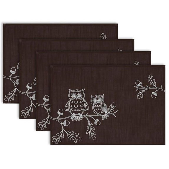 DII Modern Style Fabric Embroidered Owls Placemat in Brown (Set of 4)