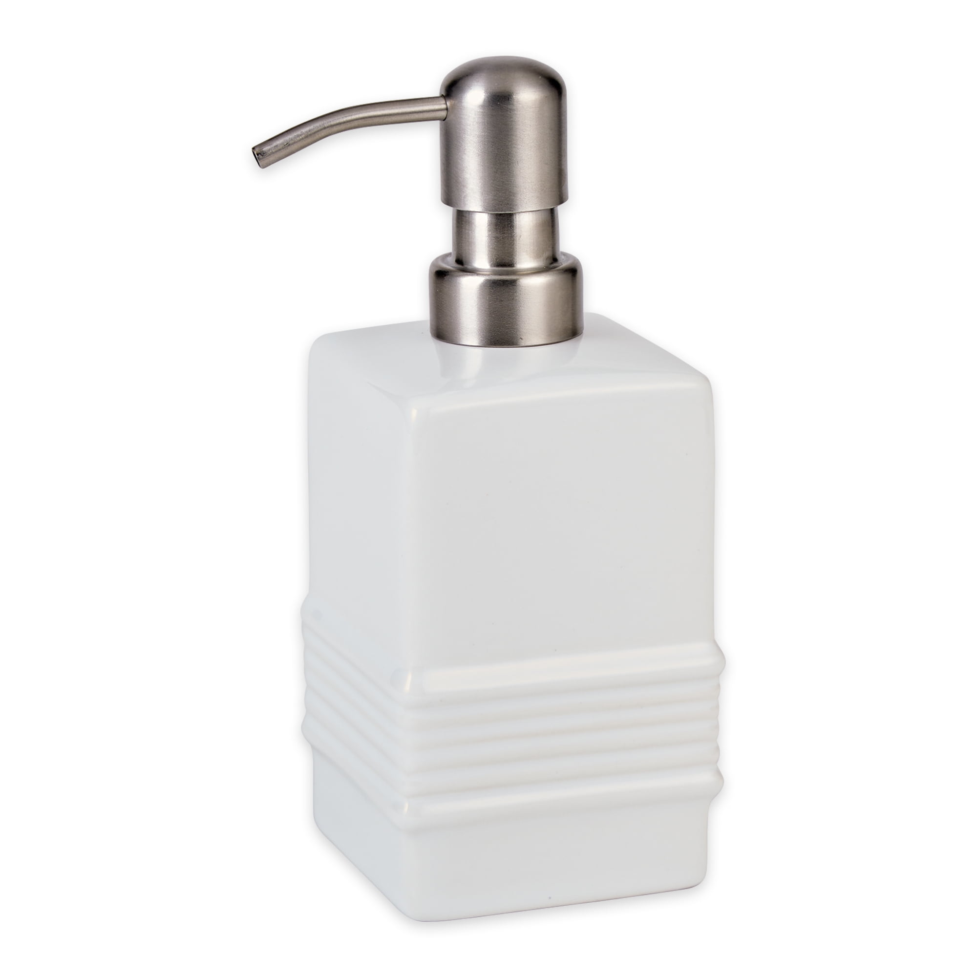 White Stoneware Soap Pump Dispenser with Stainless Steel Pump