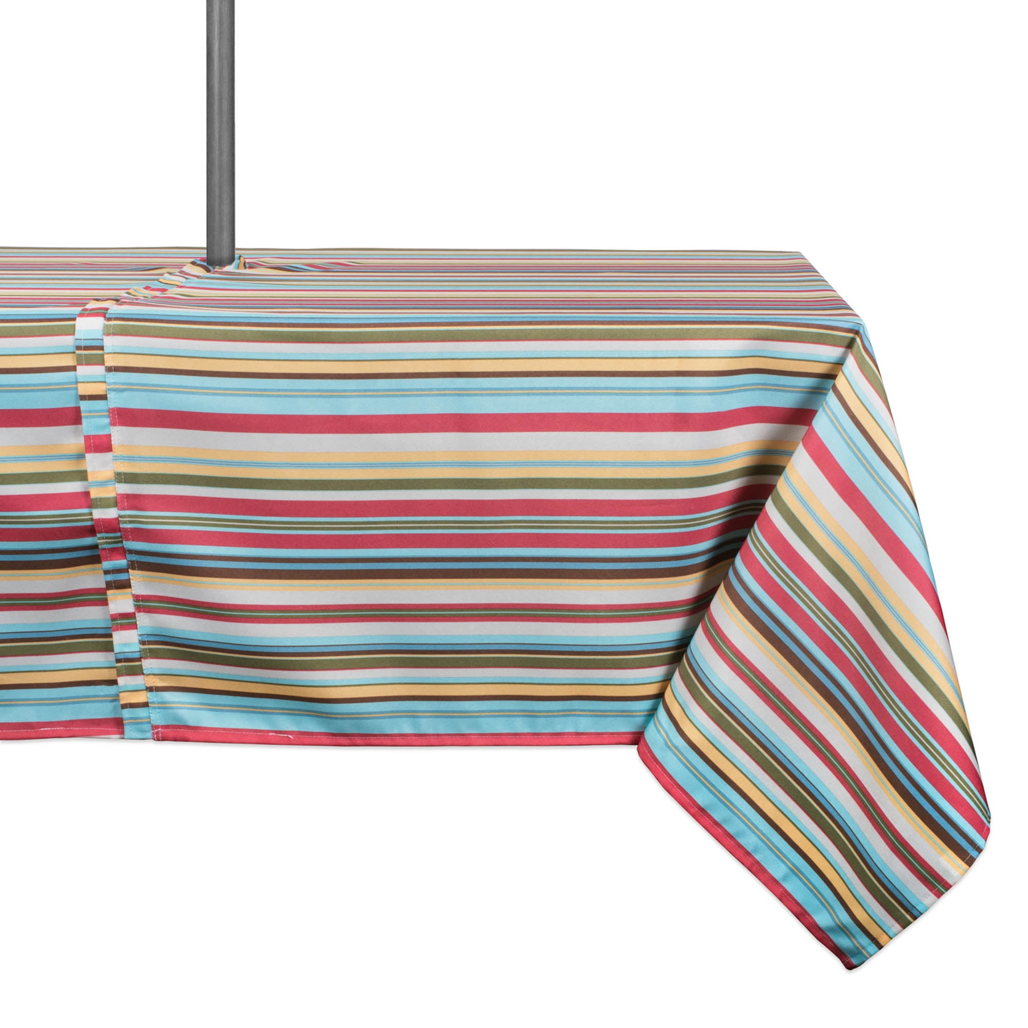 Summer Stripe Multicolor Polyester Outdoor Tablecloth with Zipper, 60" x 84"