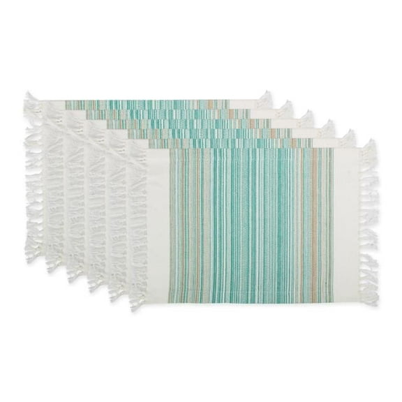 Design Imports  Teal Blue Striped Fringed Placemat - Set of 6
