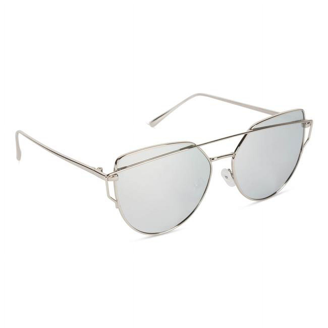 Inner Vision Cat Eye Aviator Metal Frame Cross Bar Sunglasses, Flat  Polarized Lens for Women, Revo 100% UV Protection With Case - Silver Frame,  Silver Lens 