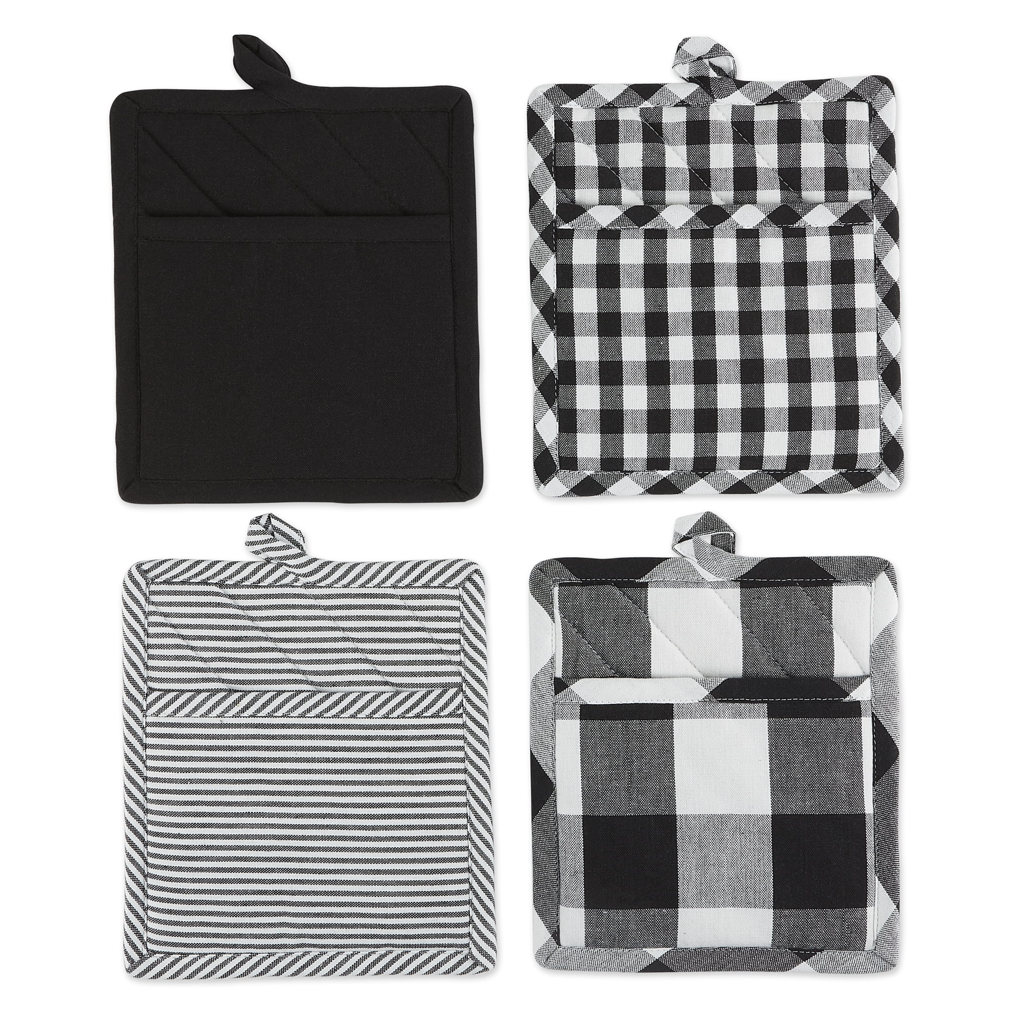 Black and White Gingham Cotton Pot Holder Set