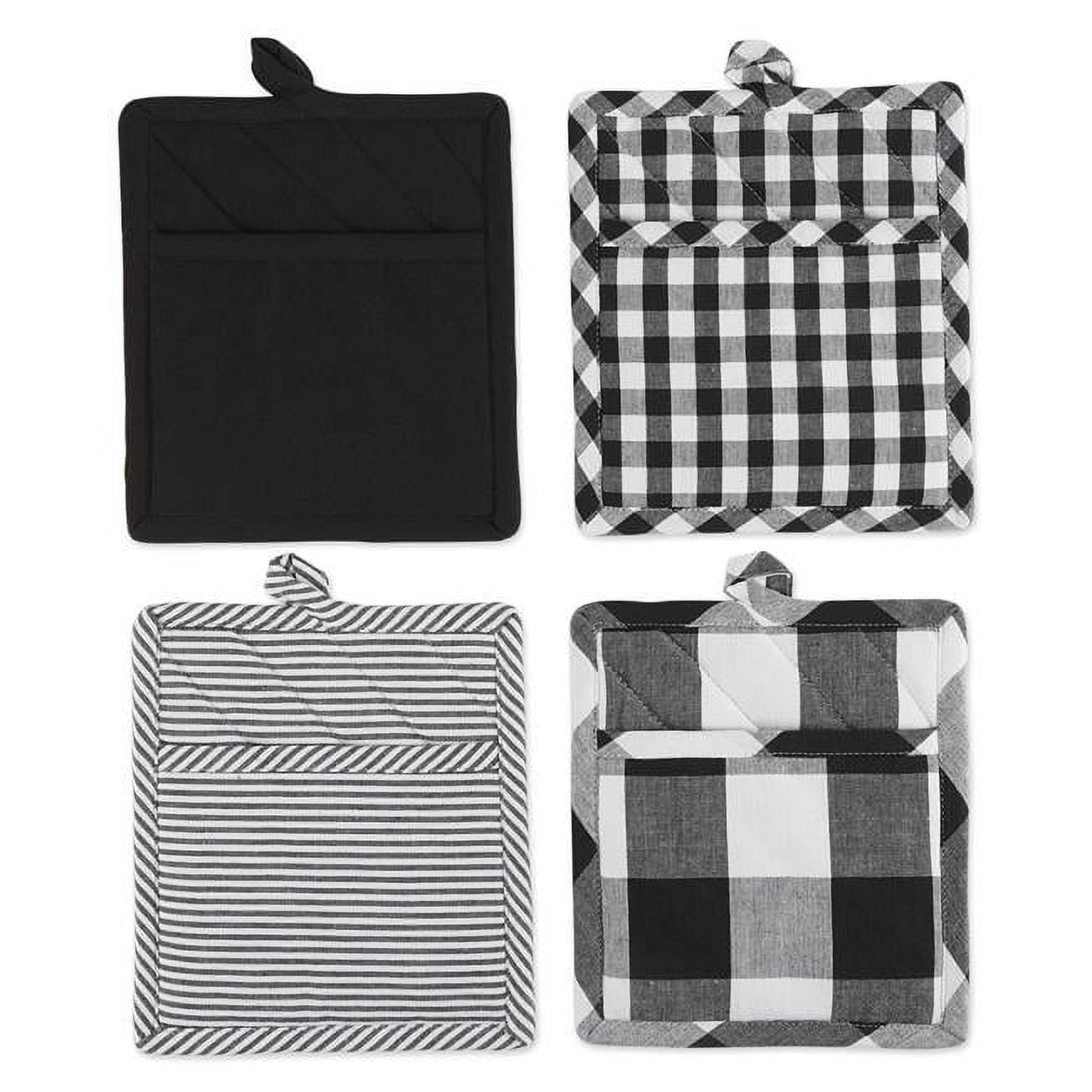 Black and White Gingham Cotton Pot Holder Set