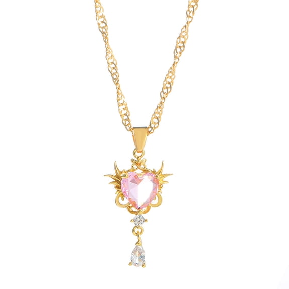 Design Inlaid Simple Women Jewelry Necklace with Jewelry Pendant Ladies Pendant Necklace Gift(Pink)