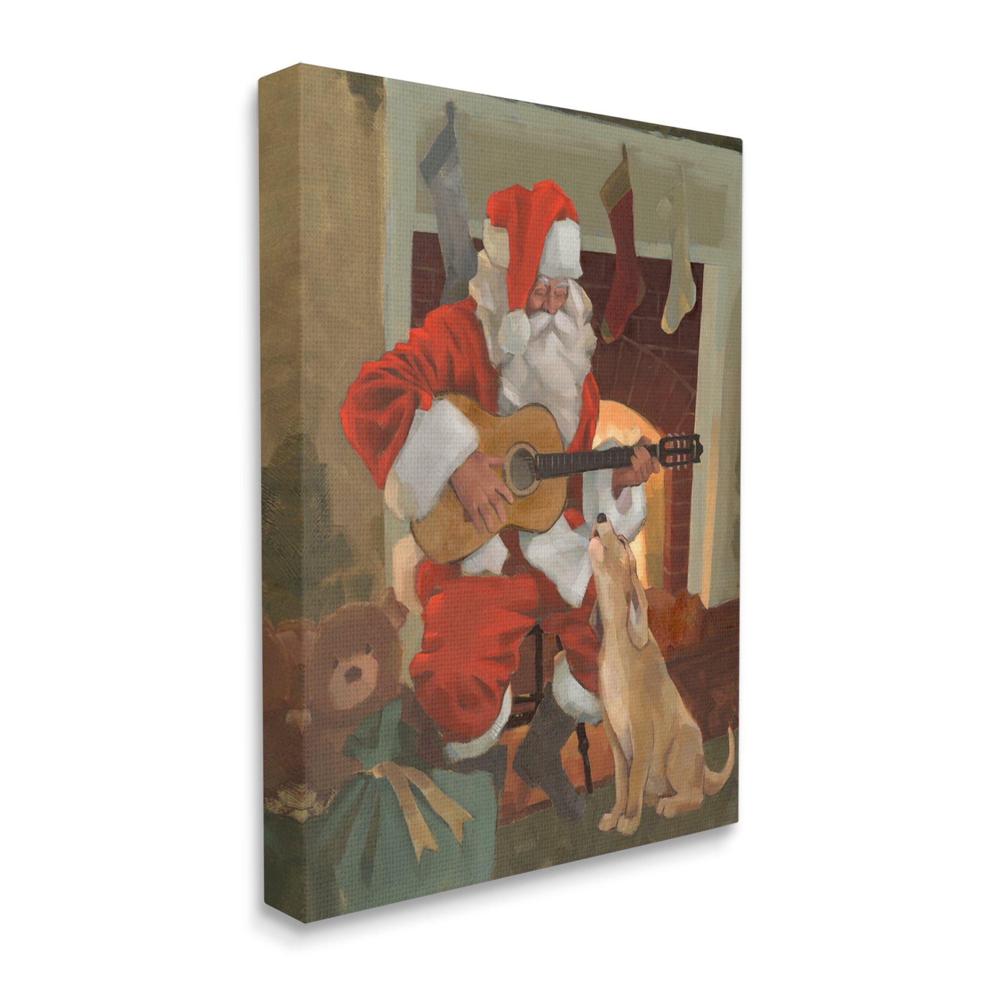 Design by Jacob Green Stupell Indtries Santa Clae Playing Guitar Christmas Family Dog Singing 30 in x 40 in Painting Canvas Art Print, by Stupell Home Décor
